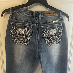 Platinum Plush Women's Blue Embellished Skull Jeans